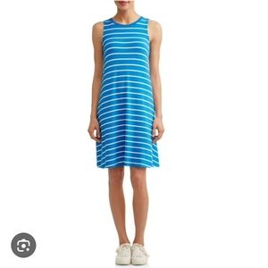 Time And Tru Blue and White Striped Small Sleeveless Dress With Pockets